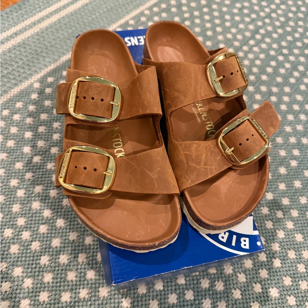 Birkenstock Arizona Big Buckle Sandals with Gold Buckles 37